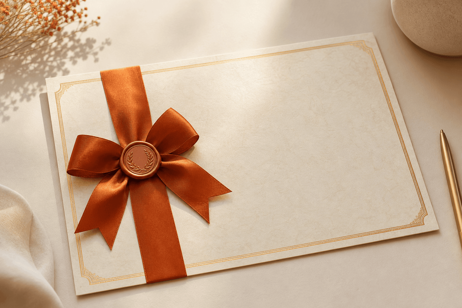 Certificate with orange ribbon and wax seal